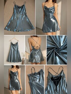 Metallic  Cowl Neck Strappy Slip Dress